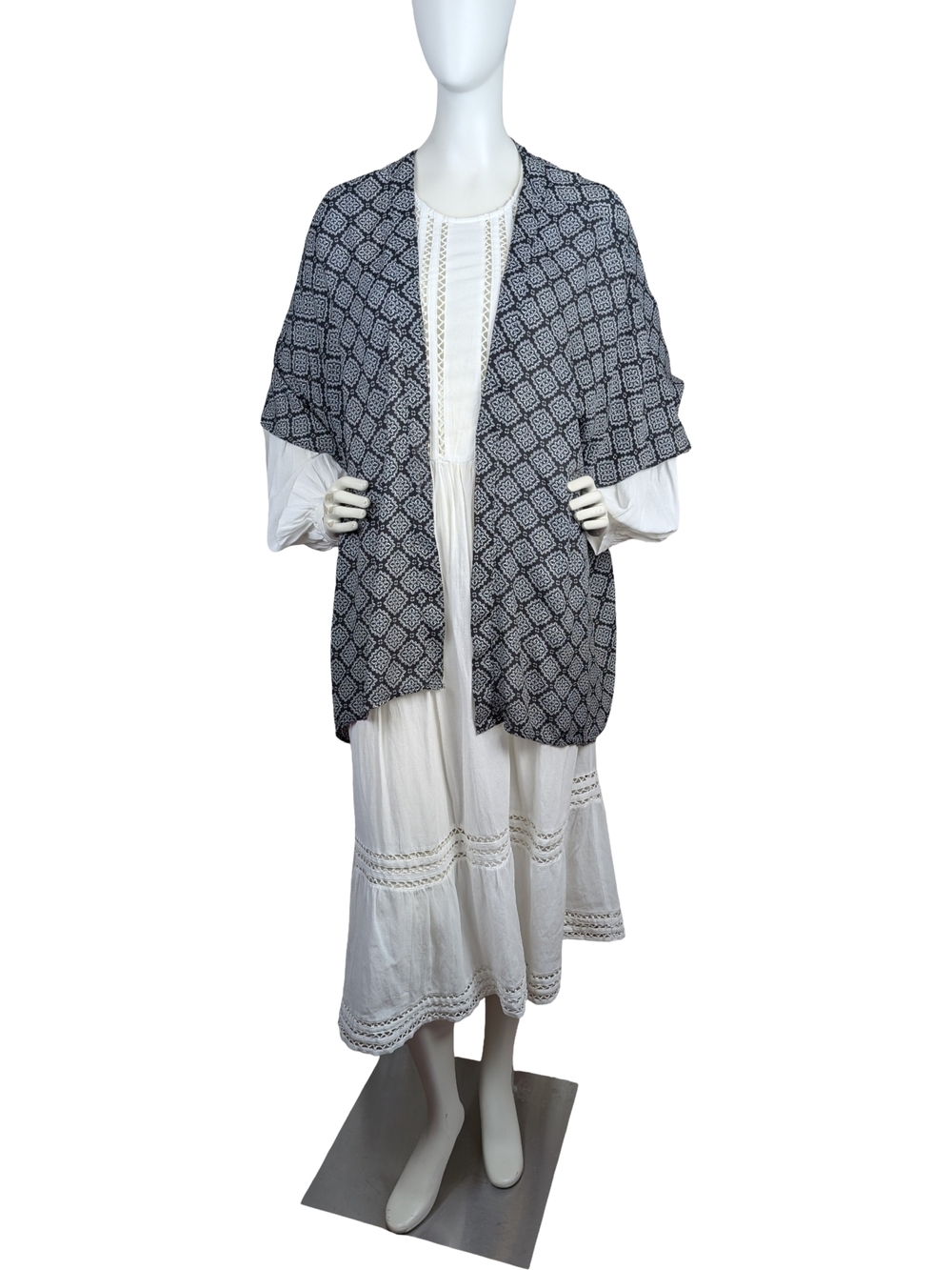 Black White Geometric Open Front Kimono Jacket Oversized 1X Made In Canada
